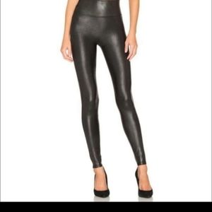 Spanx Faux Leather Black Leggings Stretch  Vegan  Small